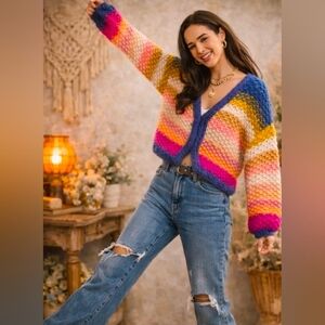 Anthropologie Reversible Knit Rainbow Pullover Striped Sweater Size Os NWT $245